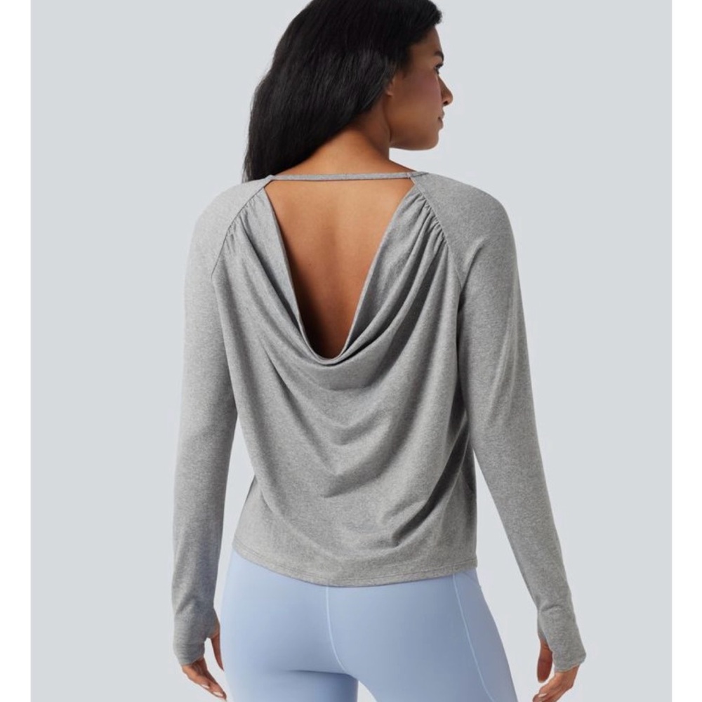 HALARA GREEN Drape Back Long Sleeve Top